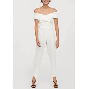 H&M White Off-The-Shoulder Hooded Jumpsuit